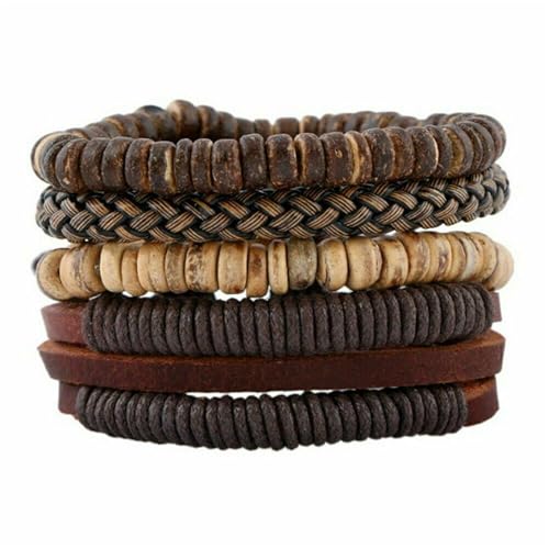 bestbargainhouse Mens Leather Bracelet 4Pcs Adjustable Fashion Unisex Rope Bracelets Cuff Surfer Wristband Bangle Vintage Wrap Set Handmade Jewellery with Gift Box