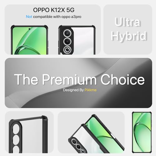 Image of Pikkme Crystal Clear Transparent Back Cover | Ultra Hyrbid | Full Camera Protection | Raised Edge | Bumper Case for Oppo K12x 5G (Black)