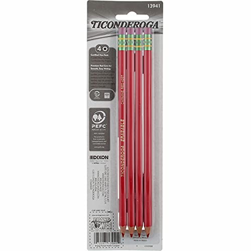 Lápices Ticonderoga de color rojo borrables x4 miniatura 4