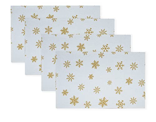 PurpleEssences Urlaubs-Schneeflocken-Tischsets, 33 x 49 cm, 4 Stück, festliche Tischsets für Heimdekoration, Bankett, Familientreffen, Weihnachten und besondere Anlässe, Schneeflocken - Gold Cover
