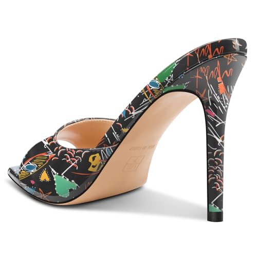 Image of TNYNFBEB Womens Stiletto High Peep Open Pointed Toe Sandals Mules Shoes Slip-on Slingback Office Party Dress Patent Leather Summer 3.9 Inches Heels