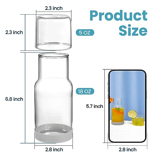 Wikapy Bedside Water Carafe and Glass Set With Silicone Coaster for Nightstand, Bedroom, 18 OZ Clear Mouthwash Dispenser for Bathroom