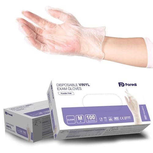ETIK Guanti Vinile Monouso Trasparenti, Scatola Da 100 pz., Guanti Dispositivo Medico, DPI di III Categoria, Rischio Chimico, Elasticizzati Senza Polvere, Uso Alimentare, Certificati CE (M)