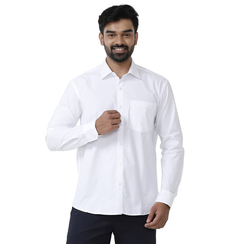 UATHAYAMAirline Cotton Full Sleeve Solid Trending White Formal Shirt for Men Pack of 1