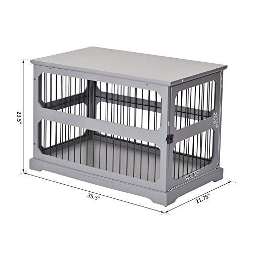 PawHut Dog Crate Furniture Decorative Cage Kennel with Strong Construction Materials & a Classic Americana Style, Grey - Image 7