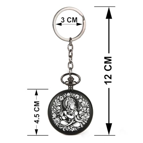 Image of Vintage Gandhi Style Pocket Watch with Engraved Designs & Messages Royal Black Analog for Men Women & Kids Includes Key Ring for car or Bike Keys Ideal Gift