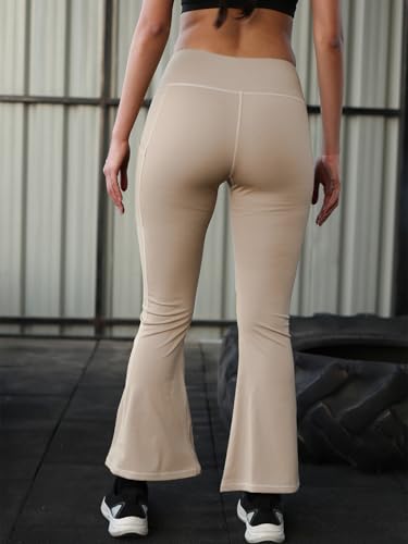 Image of CHKOKKO Gym Pants for Women Workout High Waist Flared Yoga Pants for Woman with Side Pocket Quick Dry Body Fit Stretchable Sports Leggings Trousers Activewear Lower