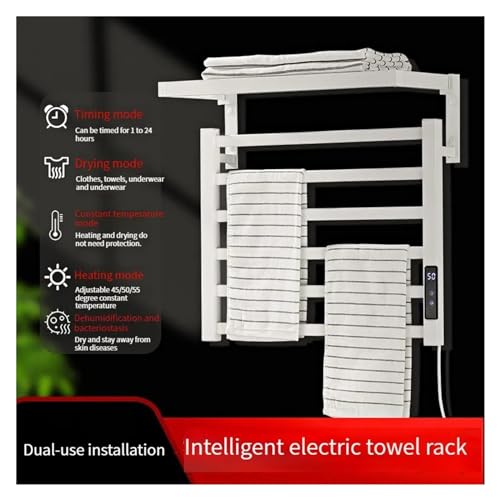 Toallero eléctrico de 1/2 Capas, Dispositivo de Secado rápido para Inodoro con Temperatura Constante, radiador Calefactor para baño (2 Layers Black Right)