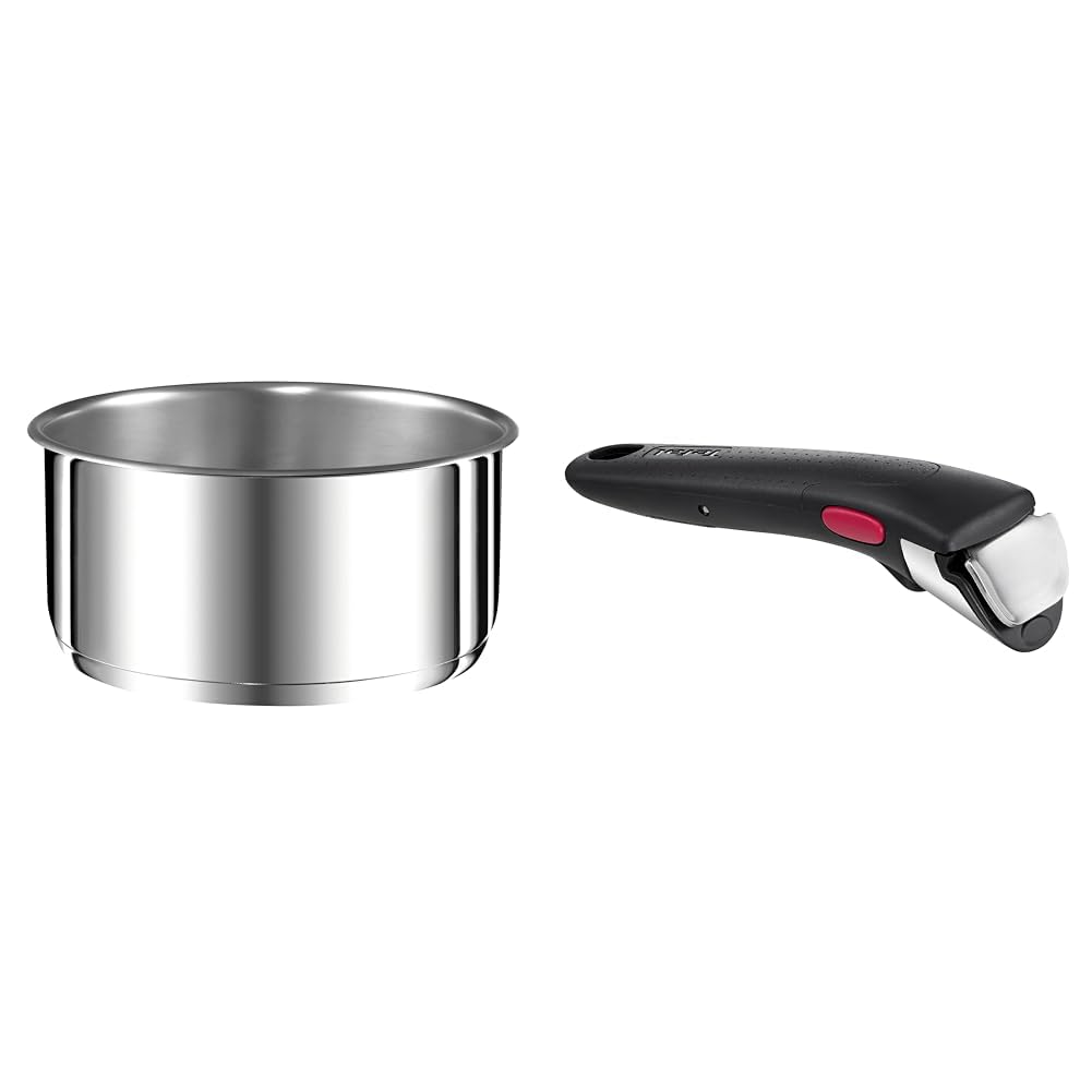 Tefal Ingenio Preference Casserole 22 cm, Empilable, Acier inoxydable, Induction, Polyvalence & Ingenio Poignée amovible noire, Empilable, Verrouillage sécurité 3 points