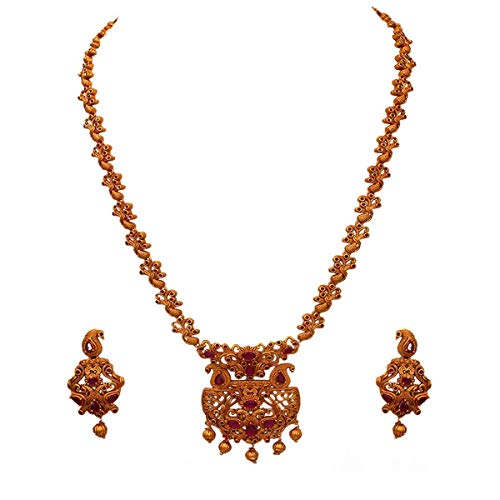 Collar largo de rubí para boda joyería tradicional chapada en oro de mujer
