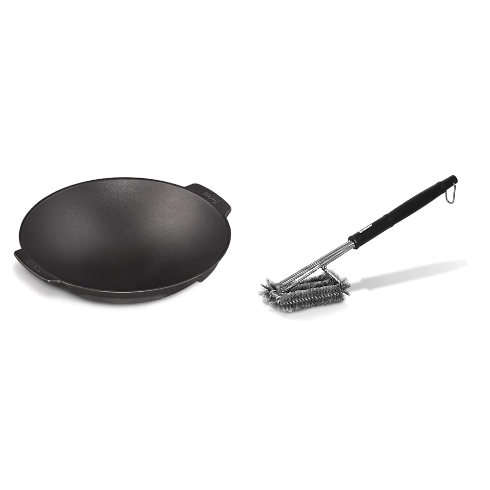 Enders Switch Grid Wok schwarz, aus massiv, emailliertem Gusseisen & PREMIUM GRILLBÜRSTE MIT EDELSTAHLBORSTEN 8814 Kunststoffgriff