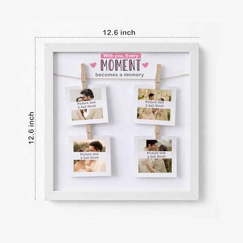 Image of Art Street Photo Hanging Display with Clips, Personalized Wooden Photo Frame for Brother Sister Memories, Rakhi Gift for Parents, Romantic Wall Photos Frame, 32x32 cm