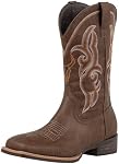 J's.o.l.e Western Cowboy Boots Men Square Toe Pull On Botte Cowboy Homme Wide Calf PU Leather Casual Riding Dress Boot Brown