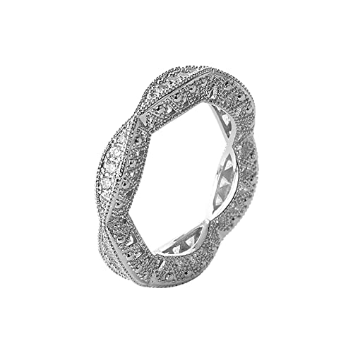 Bague de fiançailles blanche en argent S925 avec encolure ronde et diamant plein pour femmes bagues en argent 925 femmes, argenté, 9