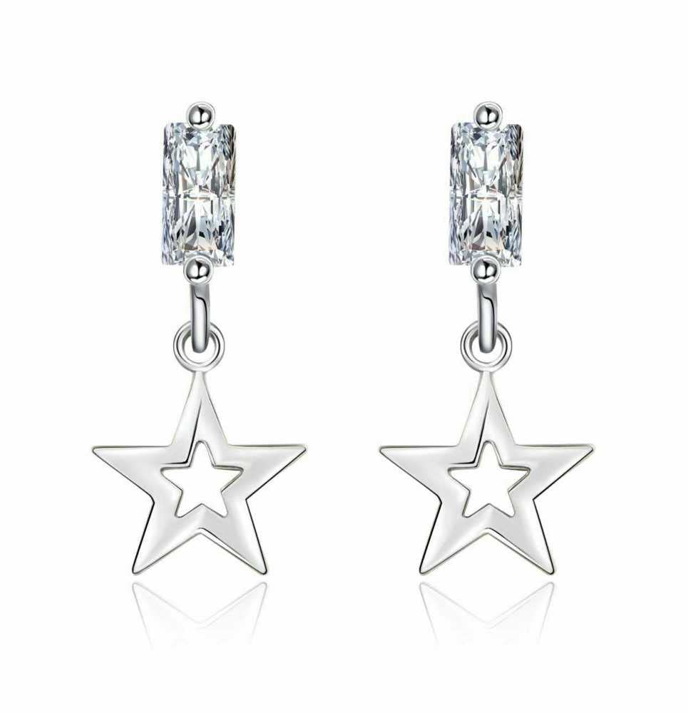 Womens Silver Plated Cubic Zirconia Star Drop Stud Earrings, Star Earrings Dangle, Fashion Earring For Women, Earring With Embellished Zirconia, Earrings With Push Back Findings(Silver) (B09P1Q1WY5) Amazon Price History, Amazon Price Tracker