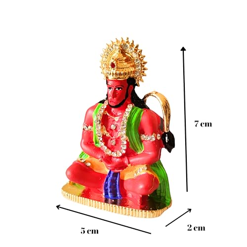 Image of Premium Hanumanji Murti Idol| Metal Meditating Bajrangbali Idol Sitting Pose | Hanuman Statue for Home Temple, Office Desk, Car Dashboard & Spiritual Gift (Pack of 1)