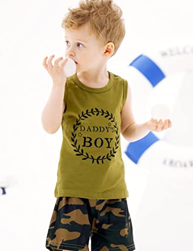 12-18 Months Baby Boys Daddy's Boy Letters Vest Tops + Green Camo Beach Shorts Toddlers Boy Cool Summer Clothing Kids Novelty Sleeveless Tees With Pocket Infants Slim Fit Pants #TOP1
