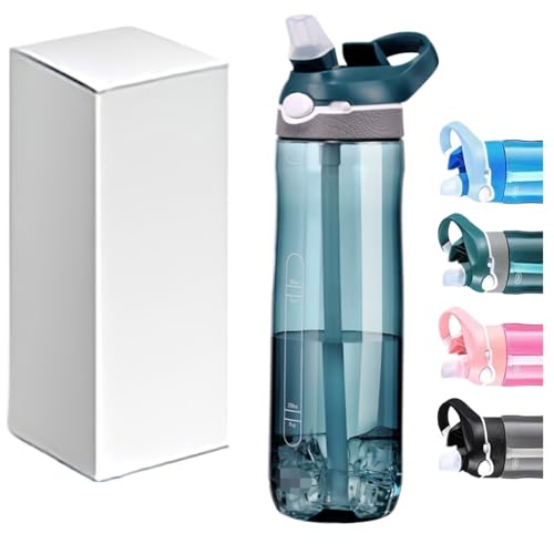TCKJ 25oz Green Tritan Sports Water Bottle with Clip Handle, Locking Lid, Straw - Travel Plastic Bottle