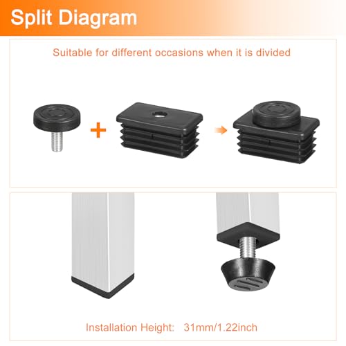 Image of uxcell 4 Pcs Leveling Feet, 30x50mm Plastic Adjustable Furniture Leg Leveling Rectangle Tube Insert Screw-in Glide Levelers Fit Hole 30mm for Table Chair Furniture, Black