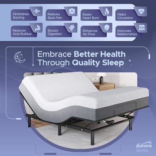 Image of Celestial Sleep Aurora Adjustable Bed Base (Frame) + 12 inch Gel Memory Foam Mattress (Medium Soft), Easy Assembly, Head and Foot Lift, Zero Gravity, Memory Positions, CertiPUR-US Bed - Queen