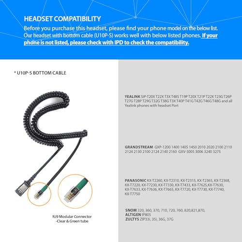 Image of IPD U10P-S Bottom Adapter Cable with RJ09 Jack Compatible with Plantronics headsets for All Yealink,Snom,Panasonic & LG IP Phones