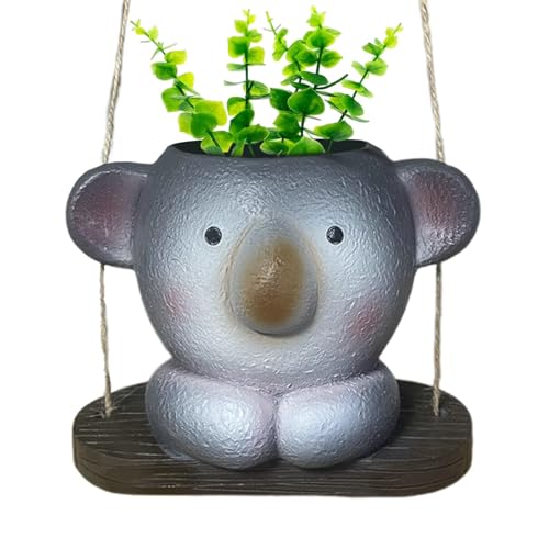 Maceta de resina sonriente | Linda maceta de resina con cara koala columpio - Decoración interior y exterior, jarrón de jardín artístico sonriente para cactus, orquídea