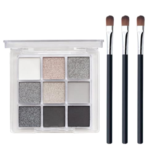ZORVUJI Paleta de Sombras de Ojos Smoky, 9 Colores, Mate Suave y Brillo, Impermeable, Alta Pigmentación, Metálico Relámpago, Gótico, Con 3 Brochas