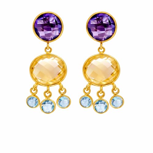 Boucles topaze bleue et citrine, le cadeau artisanal idéal