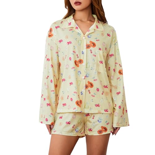 Ensemble pyjama femme lâche en coton léger imprimé fruits pour un confort nocturne optimal