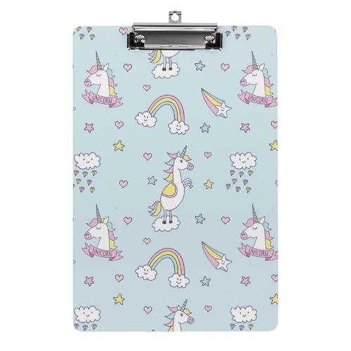 Porte bloc A4 licorne arc-en-ciel avec pince à profil bas pour document