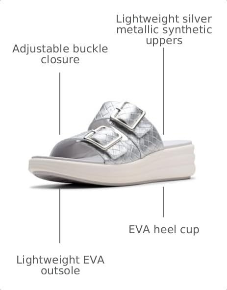 Clarks CloudSteppers Women's Drift Buckle Slide Sandal, Silver Metallic, 9.5 M US - image 3