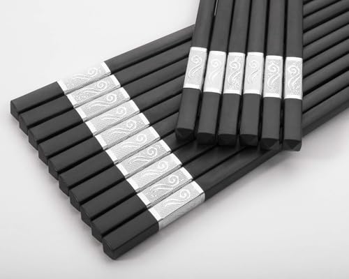Image of HIWARE 10 Pairs Fiberglass Chopsticks - Reusable Chopsticks Dishwasher Safe, 9 1 /2 Inches - Silver