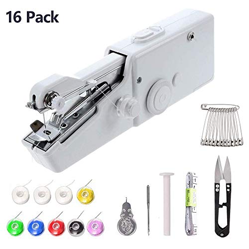Handheld Sewing Machine for Beginners, Portable Mini Sewing Machine Stapler Cordless with Sewing Threads, Needles, Threader, Scissor, Tape Measure, Safety Pins - Quick Stitch for Denim Clothes