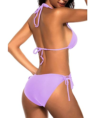 Image of Tempt Me Women Triangle Bikini Sets Halter Two Piece Sexy Swimsuit String Tie Side Bathing Suit