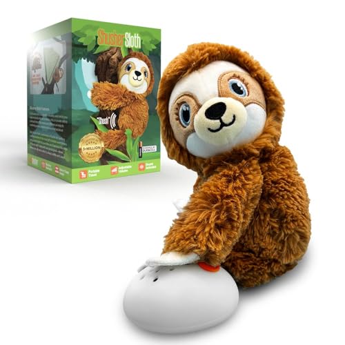 Baby Shusher Sloth - Peluche con forma de perezoso con sensor de llanto, sonido calmante 'Shhh' para bebés y niños pequeños, portátil e ideal para la cuna, el cochecito y los viajes