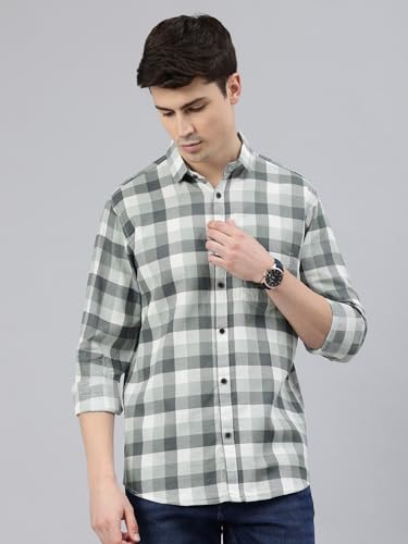 Image of Majestic Man Men Comfort Slim Fit Opaque Checked Cotton Casual Shirt