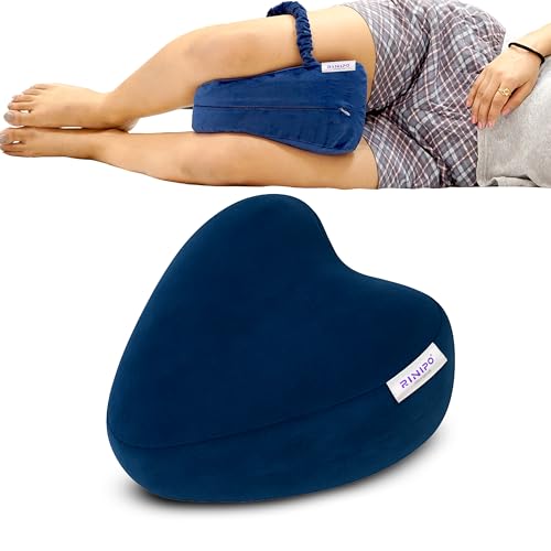 Image of Knee Pillow with Strap + Zip Cover - 9X9 Inch (2 Year Warranty) - Orthopedic Memory Foam for Side Sleepers | Premium Leg Cushion for Sciatica Pain Relief, Hip, Pregnancy & Knee Joint Support