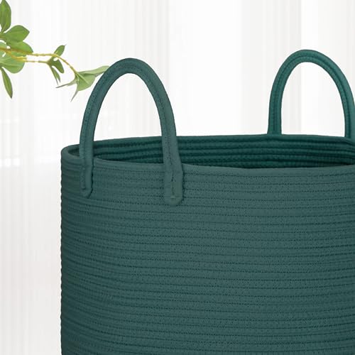 Image of Large Cotton Rope Laundry Hamper for Clothes 65L, Dark Green