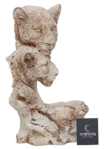 Image of Resin Lion Face Statue with Tealight Candle Holder Tiger Modern Art Feng Shui Showpiece (19X11X28 cm, Off White)