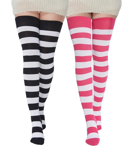 BABAHU Damen Extra Lange Baumwoll Gestreifte Oberschenkel-Hohe Socken Über Das Knie Hohe Socken Einheitsgröße