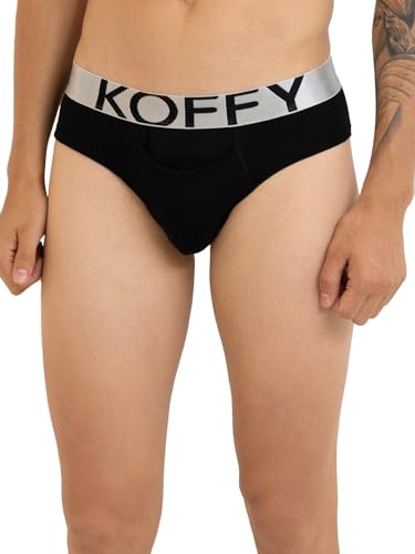 Image of KOFFY Men's Premium Cotton Lycra Brief with Minus Cutting Pouch| Silver Metallic Elastic| 4 Way Stretch| Wrinkle Free| Pack of 1