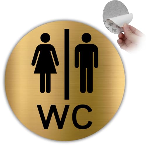 LEIASA | Panneau WC Homme Femme – Ø 10 cm – Épaisseur 0,8 mm – Aluminium – Plaque Toilettes Unisexes – Autocollant Haute Adhérence - (Toilettes...