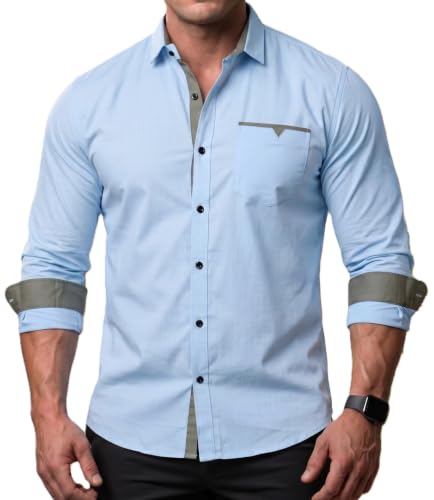 Image of J.VER Men's Cotton Blend Shirt with Spread Collar Pocket Design Regular Fit & Standard Length Full Sleeves | Soft Breathable Button-Down Shirt for Man