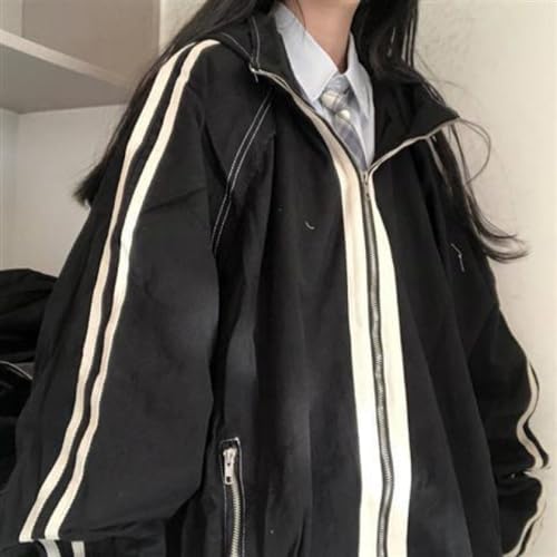 Zip Up Oversized Sweatshirts long-sleeved coat white stripes fall School Fashion Outfits Casual Jackets for girl4