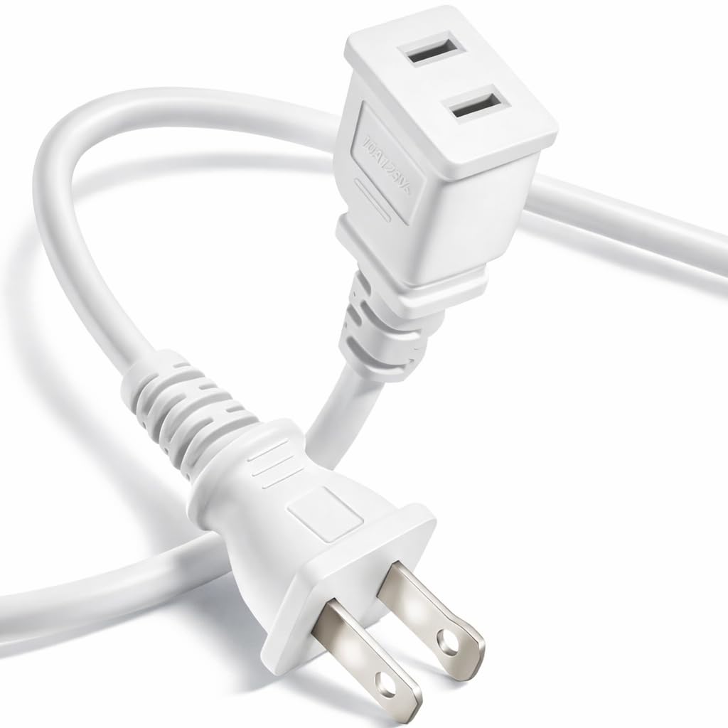 Short Indoor Extension Cord 6FT 2 Prong Polarized US AC ETL Listed Power Cable Male to Female,18AWG 10A 1250W for Outdoor Use,Thin Flexible Design for