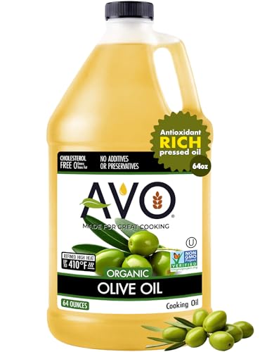 Image of AVO Organic Olive Oil Extra Virgin Cold Pressed, 64 Fl-oz (Half Gallon) NO preservatives added, High Smoke Point 410F Oil Cooking