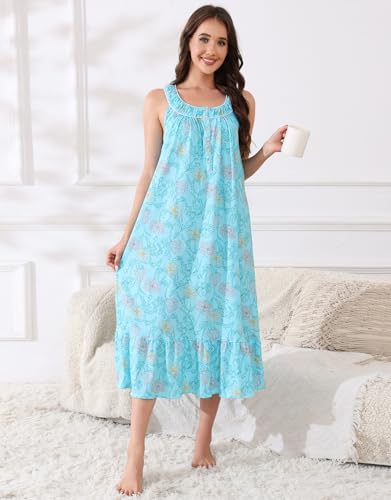Image of 100% Cotton Nightgowns for Women Soft Ladies Gowns Sleepwear Long Sleeveless Nightgown