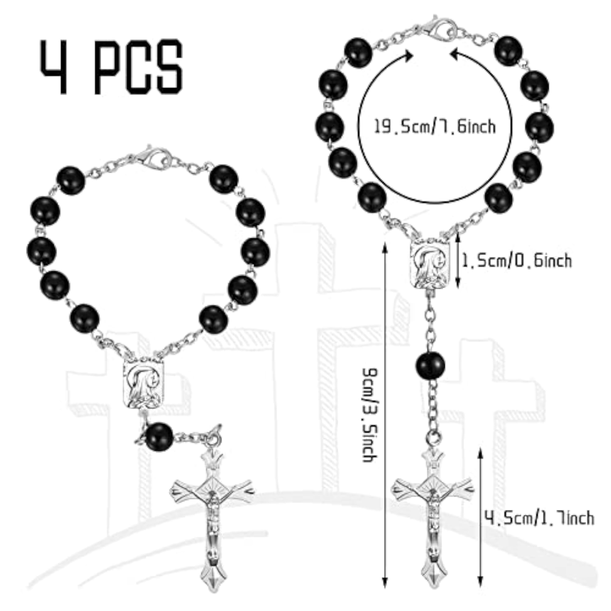 Auto Rosary for Rearview Mirror, 4 Pieces