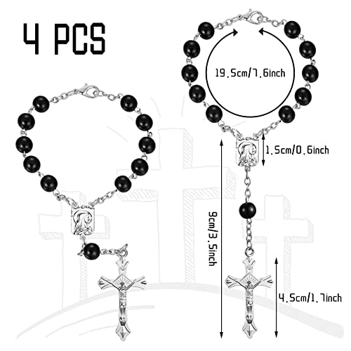 4 Pieces Auto Rosary for Rearview Mirror Pearl Glass Beads Catholic Bracelet Rosary Beads Catholic for Woman Men Car Rosary with Cross Crucifix Rosary Necklace Hanging Accessories (Black Beads)2
