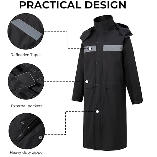 Image of Wantdo Long Rain Coats for Men Waterproof Rain Jacket with Hood